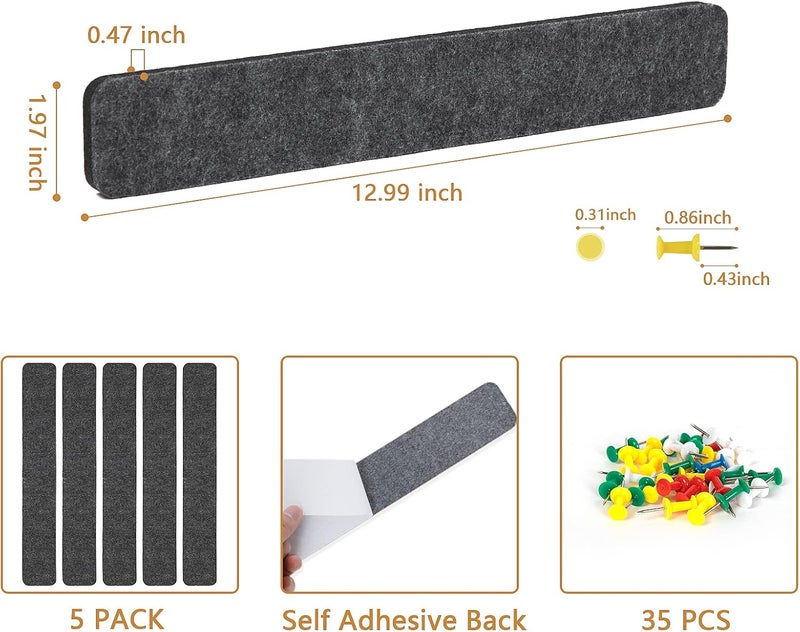 Arlasuo Felt Pin Board Bar Strips Bulletin Board for Bedrooms Offices Home Wall Decoration, Notice Board Self Adhesive Cork Board with 35 Push Pins for Paste Notes, Photos, Schedules - Image 5